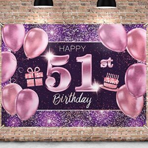 pakboom happy 51st birthday banner backdrop – 51 birthday party decorations supplies for women – pink purple gold 4 x 6ft