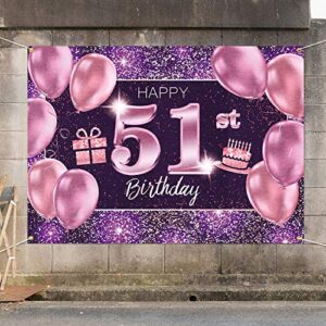 PAKBOOM Happy 51st Birthday Banner Backdrop - 51 Birthday Party Decorations Supplies for Women - Pink Purple Gold 4 x 6ft