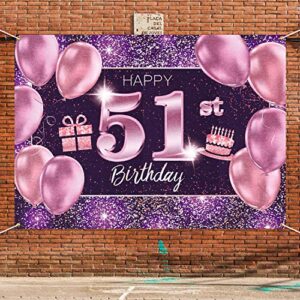 PAKBOOM Happy 51st Birthday Banner Backdrop - 51 Birthday Party Decorations Supplies for Women - Pink Purple Gold 4 x 6ft