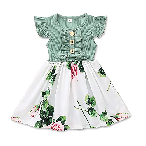 VINUOKER Toddler Girl Summer Floral Dress Baby Girls Sundress Girls Casual Clothes Beach Seaside Dress for Kids Little Girls Clothes Green