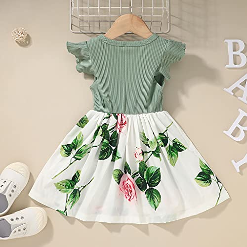 VINUOKER Toddler Girl Summer Floral Dress Baby Girls Sundress Girls Casual Clothes Beach Seaside Dress for Kids Little Girls Clothes Green