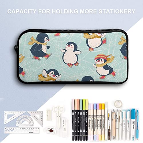 Cute Penguins Pencil Case Stationery Pen Pouch Portable Makeup Storage Bag Organizer Gift