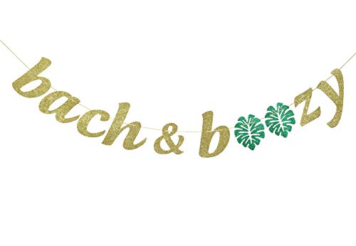 Bach & Boozy Palm Leaf Glitter Gold Banner, Bachelorette Party Banner, Bachelorette Decorations (Gold)