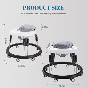 Baby Walker Adjustable Height, ABIOSER Multi-Function Anti-Rollover Folding Walker Suitable for All terrains for Baby Boys and Baby Girls 6-18 Months 9 Heights Adjustable (Gray)