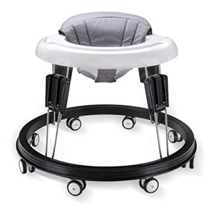 baby walker adjustable height, abioser multi-function anti-rollover folding walker suitable for all terrains for baby boys and baby girls 6-18 months 9 heights adjustable (gray)
