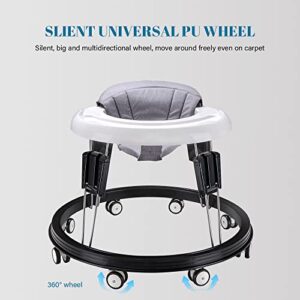 Baby Walker Adjustable Height, ABIOSER Multi-Function Anti-Rollover Folding Walker Suitable for All terrains for Baby Boys and Baby Girls 6-18 Months 9 Heights Adjustable (Gray)