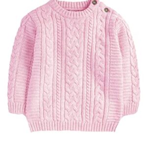 Toddler Crew Neck Sweater Little Kids Long Sleeve Knitted Pullover Sweater Tops with Button Clouser for Boys Girls Pink