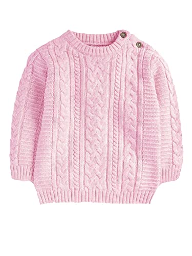 Toddler Crew Neck Sweater Little Kids Long Sleeve Knitted Pullover Sweater Tops with Button Clouser for Boys Girls Pink