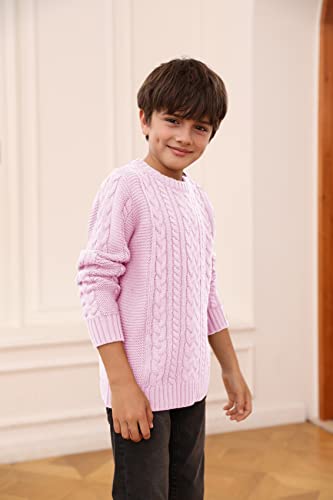 Toddler Crew Neck Sweater Little Kids Long Sleeve Knitted Pullover Sweater Tops with Button Clouser for Boys Girls Pink