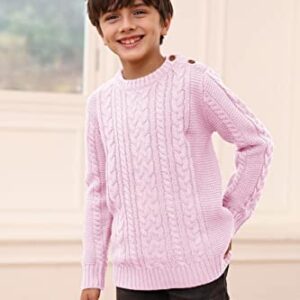 Toddler Crew Neck Sweater Little Kids Long Sleeve Knitted Pullover Sweater Tops with Button Clouser for Boys Girls Pink