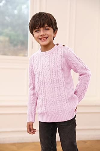 Toddler Crew Neck Sweater Little Kids Long Sleeve Knitted Pullover Sweater Tops with Button Clouser for Boys Girls Pink