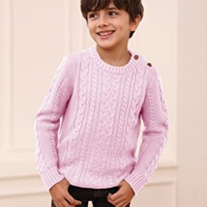 Toddler Crew Neck Sweater Little Kids Long Sleeve Knitted Pullover Sweater Tops with Button Clouser for Boys Girls Pink