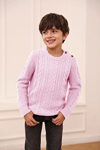 Toddler Crew Neck Sweater Little Kids Long Sleeve Knitted Pullover Sweater Tops with Button Clouser for Boys Girls Pink