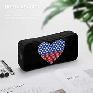 American Flag Heart Pencil Case Stationery Pen Pouch Portable Makeup Storage Bag Organizer Gift