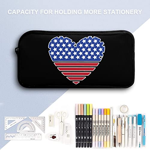 American Flag Heart Pencil Case Stationery Pen Pouch Portable Makeup Storage Bag Organizer Gift