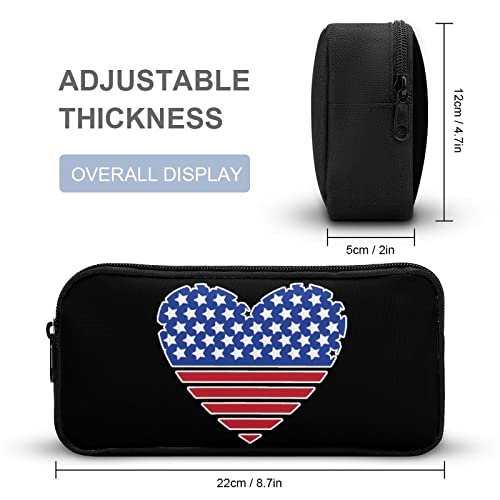 American Flag Heart Pencil Case Stationery Pen Pouch Portable Makeup Storage Bag Organizer Gift