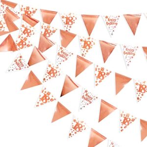 40ft rose gold 18th happy birthday banner bunting triangle flag pennant garland for girls 18th birthday decorations time to adult eighteen birthday party sign for her 18 birthday decor supplies