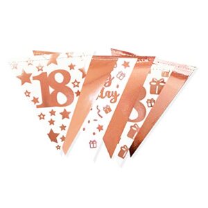 40Ft Rose Gold 18th Happy Birthday Banner Bunting Triangle Flag Pennant Garland for Girls 18th Birthday Decorations Time to Adult Eighteen Birthday Party Sign for Her 18 Birthday Decor Supplies