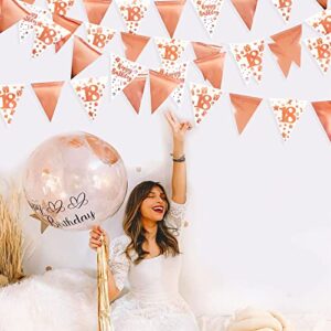 40Ft Rose Gold 18th Happy Birthday Banner Bunting Triangle Flag Pennant Garland for Girls 18th Birthday Decorations Time to Adult Eighteen Birthday Party Sign for Her 18 Birthday Decor Supplies