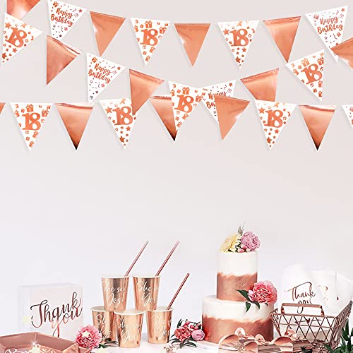 40Ft Rose Gold 18th Happy Birthday Banner Bunting Triangle Flag Pennant Garland for Girls 18th Birthday Decorations Time to Adult Eighteen Birthday Party Sign for Her 18 Birthday Decor Supplies