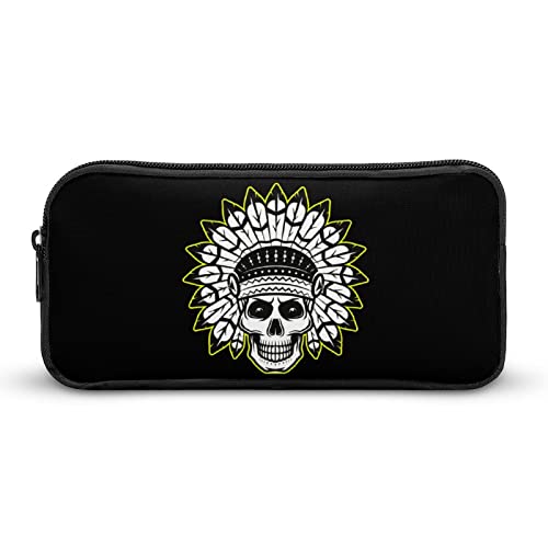 Indian Skull Pencil Case Stationery Pen Pouch Portable Makeup Storage Bag Organizer Gift