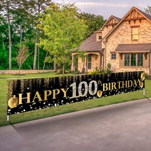 zdx happy 100th birthday theme banner birthday party poster decor black backdrop gold balloon photo outdoor & indoor hanging with zdxz-us-hf346-fba 0