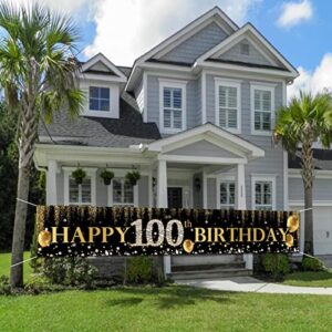 ZDX Happy 100th Birthday Theme Banner Birthday Party Poster Decor Black Backdrop Gold Balloon Photo Outdoor & Indoor Hanging With ZDXZ-US-HF346-fba 0