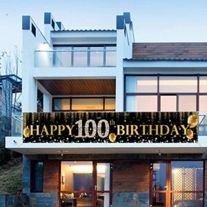 ZDX Happy 100th Birthday Theme Banner Birthday Party Poster Decor Black Backdrop Gold Balloon Photo Outdoor & Indoor Hanging With ZDXZ-US-HF346-fba 0