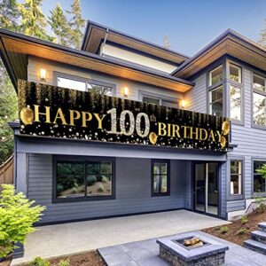 ZDX Happy 100th Birthday Theme Banner Birthday Party Poster Decor Black Backdrop Gold Balloon Photo Outdoor & Indoor Hanging With ZDXZ-US-HF346-fba 0