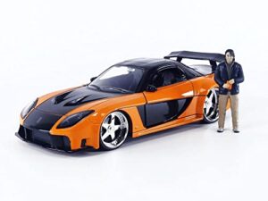 jada toys fast & furious 1:24 1995 mazda rx-7 widebody die-cast car w/han’s 2.75″ die-cast figure, toys for kids and adults