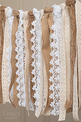 Ling's moment Yarn Tassel Garlands Rag Garland Cream White Buffalo Plaids Check Garland, Boho Decor Rustic Wedding Event & Party Supplies Shabby Chic Banner 3~11 FT