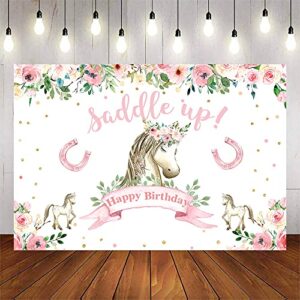 avezano horse birthday backdrop 7x5ft pony girl birthday party background pink floral happy birthday decorations cowgirl birthday dessert table banner