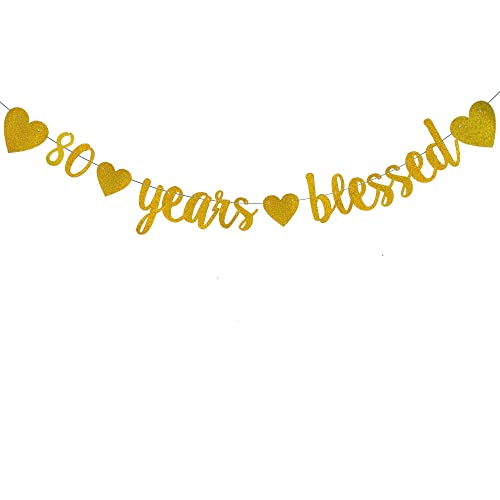 Gold banner "80 years blessed" is perfect for 80th birthday / wedding anniversary party supplies.Families and friends will love it. WEIANDBO 80 Years Blessed Gold Glitter Banner,Pre-Strung,80th Birthday / Wedding Anniversary Party Decorations Bunting Sign