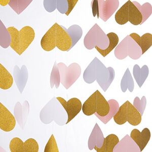 mowo heart paper garland circle chain hanging decor 10ft (glitter gold,pink,white, 2pc)