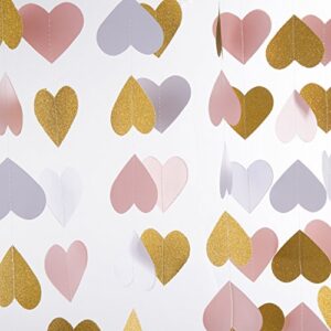 MOWO Heart Paper Garland Circle Chain Hanging Decor 10ft (Glitter Gold,Pink,White, 2pc)