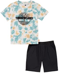 timberland baby boys 2 pieces tee shorts set, bright white printed, 3t us