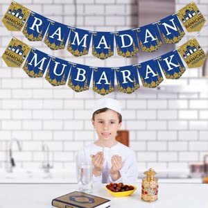 Ramadan Mubarak Banner - Ramadan Mubarak Decoration - Ramadan Mubarak Party Decorations Supplies - Mubarak Bunting Banner - Mubarak Home Mantle Fireplace Hanging Banner - No Assembled Required