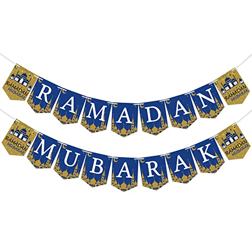 Ramadan Mubarak Banner - Ramadan Mubarak Decoration - Ramadan Mubarak Party Decorations Supplies - Mubarak Bunting Banner - Mubarak Home Mantle Fireplace Hanging Banner - No Assembled Required