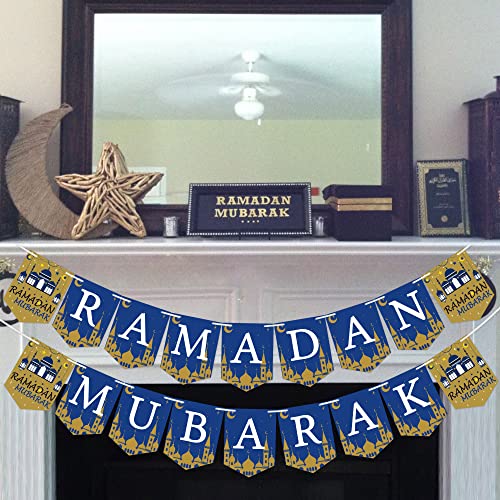 Ramadan Mubarak Banner - Ramadan Mubarak Decoration - Ramadan Mubarak Party Decorations Supplies - Mubarak Bunting Banner - Mubarak Home Mantle Fireplace Hanging Banner - No Assembled Required