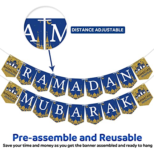 Ramadan Mubarak Banner - Ramadan Mubarak Decoration - Ramadan Mubarak Party Decorations Supplies - Mubarak Bunting Banner - Mubarak Home Mantle Fireplace Hanging Banner - No Assembled Required