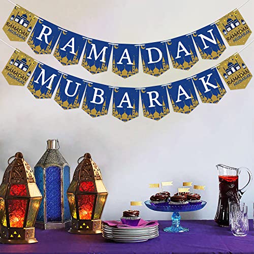 Ramadan Mubarak Banner - Ramadan Mubarak Decoration - Ramadan Mubarak Party Decorations Supplies - Mubarak Bunting Banner - Mubarak Home Mantle Fireplace Hanging Banner - No Assembled Required