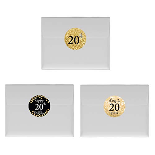 Andaz Press Glitzy Faux Gold Glitter Milestone Chocolate Drop Labels, Cheers to 20 Years, 20th Birthday or Anniversary, 240-Pack, Not Real Glitter, Kisses Party Colored Decorations