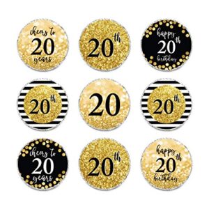 Andaz Press Glitzy Faux Gold Glitter Milestone Chocolate Drop Labels, Cheers to 20 Years, 20th Birthday or Anniversary, 240-Pack, Not Real Glitter, Kisses Party Colored Decorations