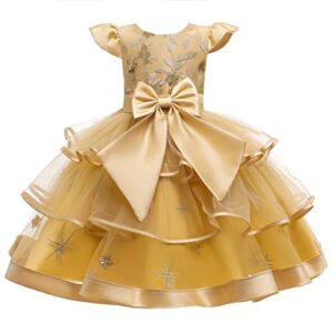 hihcbf baby girls bowknot flower dresses embroidery tulle pageant party wedding princess birthday ruffled tutu ball gowns yellow 4-5t