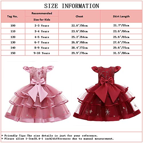 HIHCBF Baby Girls Bowknot Flower Dresses Embroidery Tulle Pageant Party Wedding Princess Birthday Ruffled Tutu Ball Gowns Yellow 4-5T