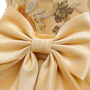 HIHCBF Baby Girls Bowknot Flower Dresses Embroidery Tulle Pageant Party Wedding Princess Birthday Ruffled Tutu Ball Gowns Yellow 4-5T