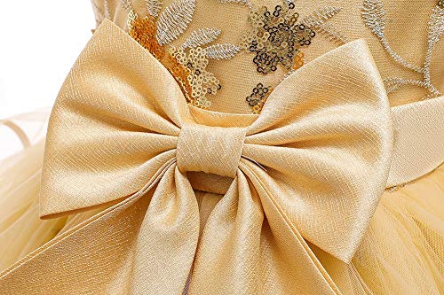 HIHCBF Baby Girls Bowknot Flower Dresses Embroidery Tulle Pageant Party Wedding Princess Birthday Ruffled Tutu Ball Gowns Yellow 4-5T