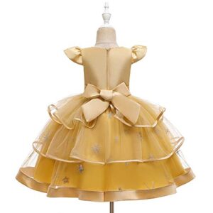 HIHCBF Baby Girls Bowknot Flower Dresses Embroidery Tulle Pageant Party Wedding Princess Birthday Ruffled Tutu Ball Gowns Yellow 4-5T