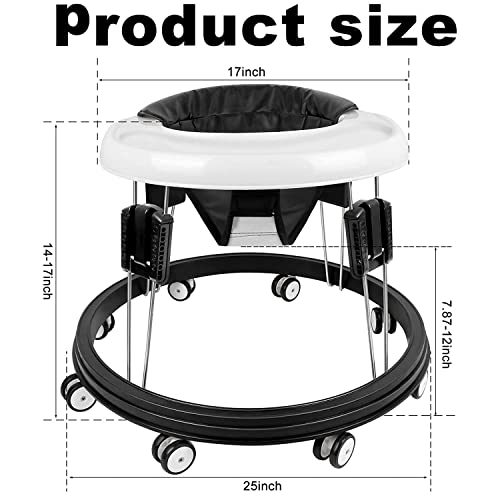 Baby Walker Foldable, 9 Heights Adjustable Anti-Rollover Toddler Round Walker with Feeding Tray, Suitable for All Terrains for Babies Boys and Girls 6-18 Months