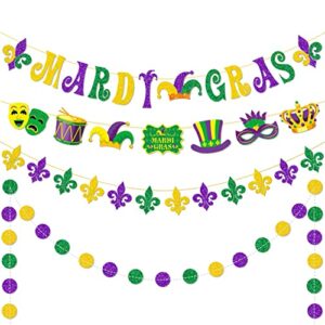 mardi gras decorations fat tuesday decor fat tuesday/shrove tuesday hanging bunting banner new orleans party mardi gras banner gold purple green circle dots garland mardi gras mask sign banner kit